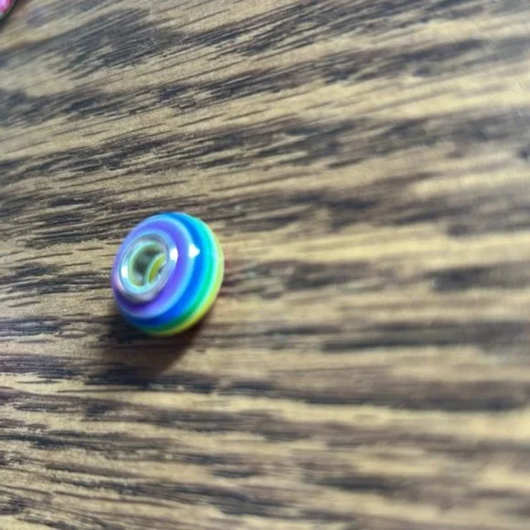 Round Rainbow Glass Big Hole Bead Charm - Picture 3 of 4